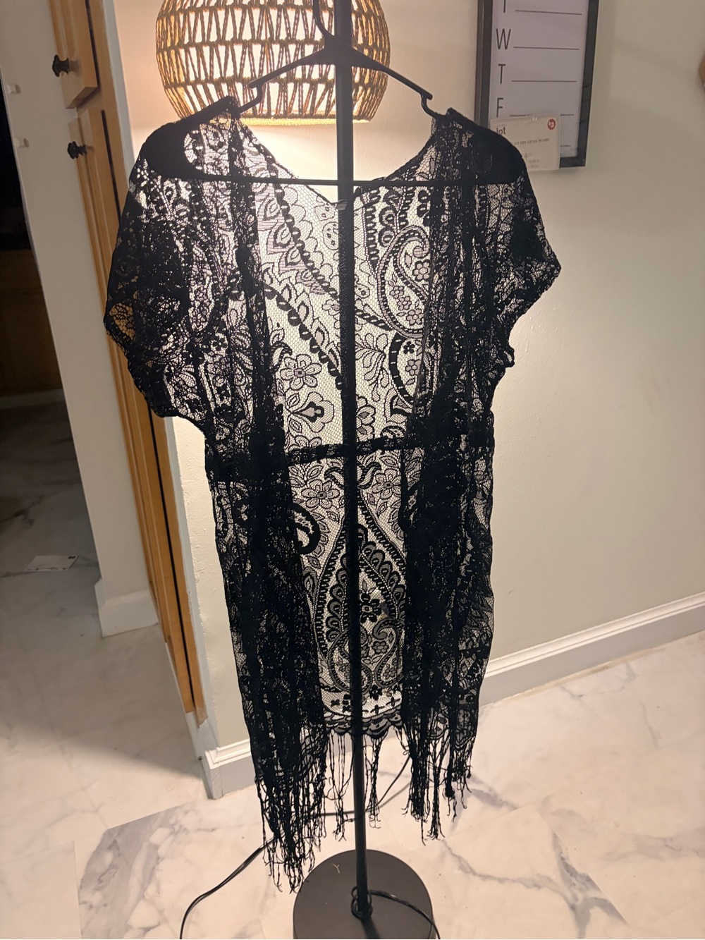 Black Lace Fringe Mini Dress Cover-Up